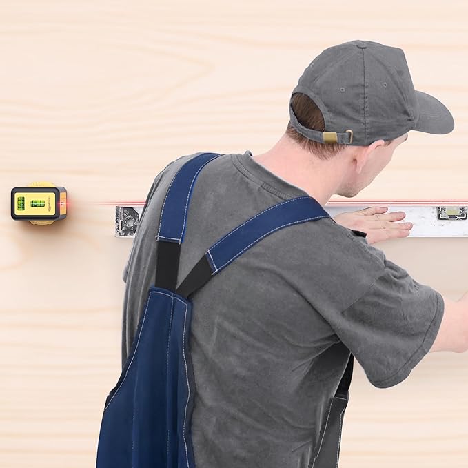 Amazon Basics 360 Degree Rotating Laser Class II Level with 2 Extra-Large backlit bubble vials, 16 ft / 192 in, Yellow/Black