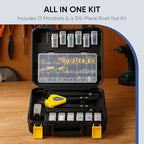 Steelite Foldable Rivet Nut Tool Kit, 15-Inch Rivnut Tool with 13 Metric and SAE Mandrels, Professional Hand Riveter with 105Pcs Rivnuts Assortment Kit