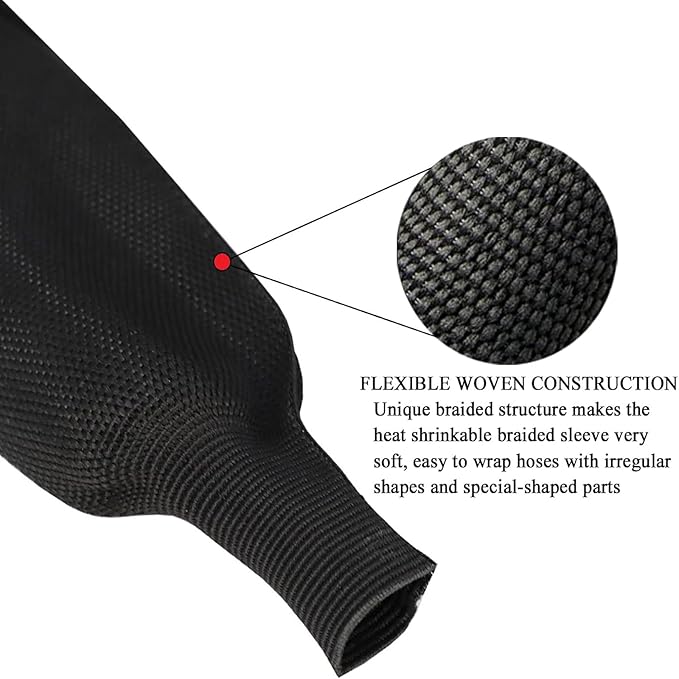 Braided Sleeving Heat Shrinkable Fabric 2:1 Ratio- Abrasion Protection Flexibility Wiring Harness Cable Sheath (3/8" ID, 16ft)