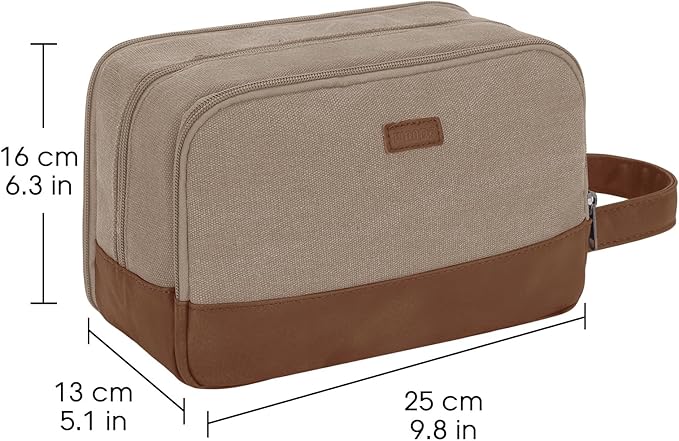 WANDF Travel Toiletry Bag for Men Large Toiletries Shaving Bag Water Resistant Hanging Dopp Kit Travel Accessories Bag for Women Men (Light Khaki)