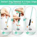 Drain Clog Remover Tool – 30”Anti-break Steel Sink Snake Hair Drain Cleaner Tool, Plumbing Snake with Rotating Handle & 6 Refills, Drain Hair Remover for Shower, Toilet, Kitchen Sink, Bathtub. 6-Pack