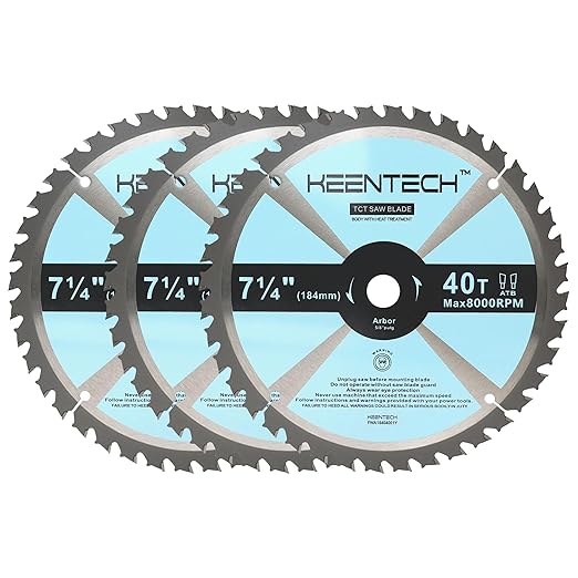 KEENTECH 7-1/4 Inch Woodworking Circular Saw Blade 40T 3-Pack, Tungsten Carbide Tipped, ATAF Grind, 5/8 Inch Arbor Hole with Diamond Cutout
