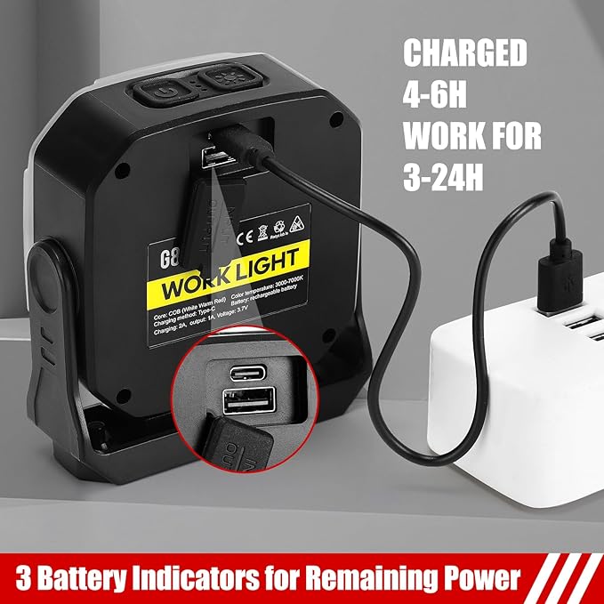 SUNPRO Magnetic Work Light Rechargeable, Portable FloodLight with Hook, Stepless Dimmable for Camping Car Repairing Emergency Job Site Lighting(1, Grey)