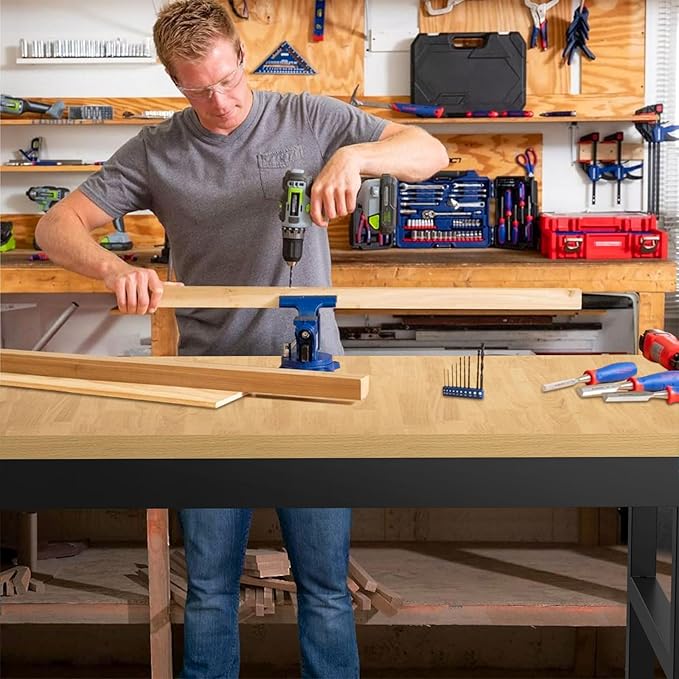 60" Adjustable Workbench,Heavy-Duty Work Table,3000 LBS Load Capacity Particleboard Hardwood Workstation with Fixed feet,for Workshop, Garage