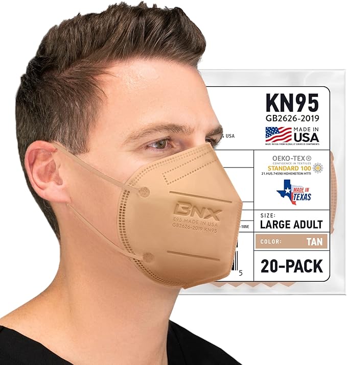 BNX KN95 Face Masks Made in USA (Adult Large, Adult Medium, Kids Small) (Earloop) (Model: E95/E95M/E95S)