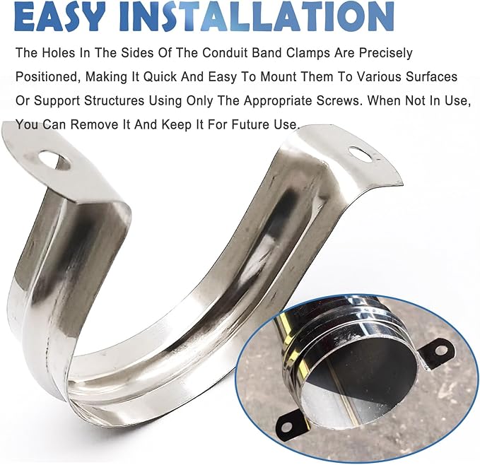 Nge 2.5inch Rigid Pipe Strap Clamp-Two Hole Strap-U Bracket Tube Clip-Stainless Steel Heavy Duty Pipe Fasten Holder-Secures Conduit,10Pcs(76mm)