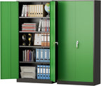Pataku Metal Storage Cabinet, 72" Garage Cabinet with Doors and Shelves Lockable Steel Multifunctional Cabinets, File Cabinets for Home, Office, Warehouse(Black Green)