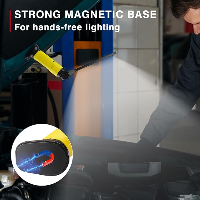 Mechanic Light,1000 Lumens Rechargeable LED Work Light with Magnetic Base, 120° Rotate 3 Modes, 4000mAh Magnetic Flashlight for Car Repair, Camping, and Emergency (2 Pack)