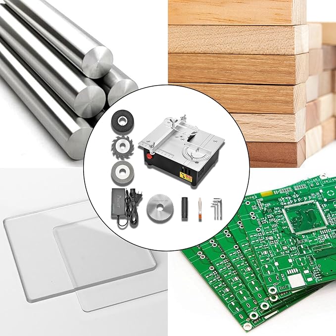 Precision Mini Electric Table Saw, DIY Hobby Handmade Woodworking Bench Cutting Machine Adjustable Cut Depth Small Desktop Saw for Miniature Wood Craft (Elevating version)