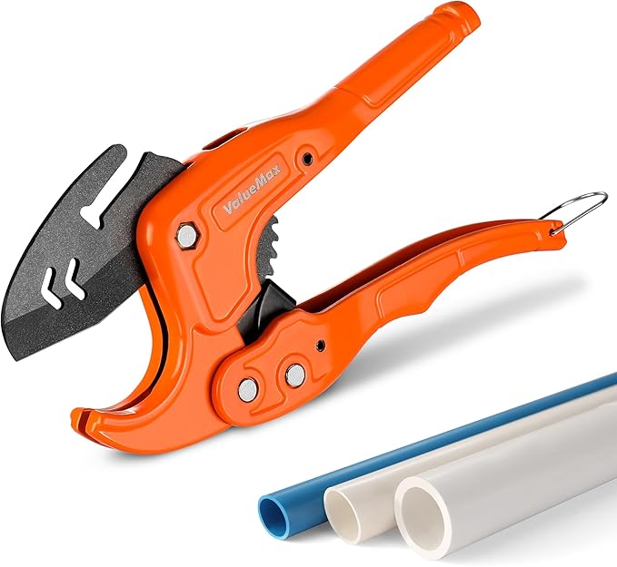 ValueMax PVC Pipe Cutter, Cuts up to 1-1/4", SK5 Blade PVC Cutter Tool, Ratcheting PVC Cutter, Pipe Cutter for PVC, PEX, PPR, Plastic Pipes