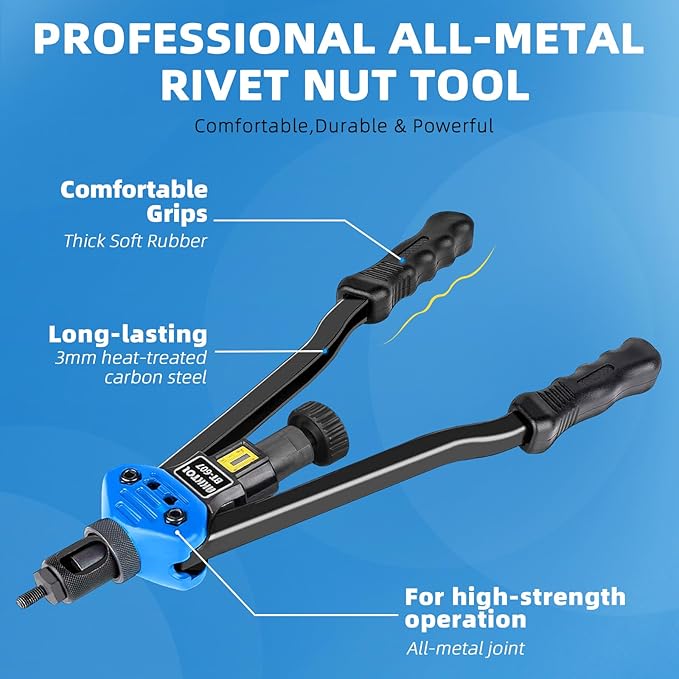 AKKTOL Rivet Nut Tool kit, 16" Rivnut Tool Kit with 15 Metric and SAE Mandrels, 125-PCS Rivet Nut Assortment Kit, Rugged Carrying Case, Ideal for Sheet Metal & Automotive Work