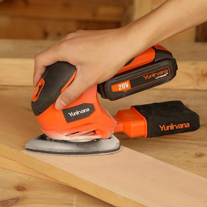 20V 1.3Ah Cordless Sander, Detail Sanders, 20Pcs Sandpapers,12000 RPM Sanders with Dust Collection System for Tight Spaces Sanding in Home Decoration, Battery and Charger Included