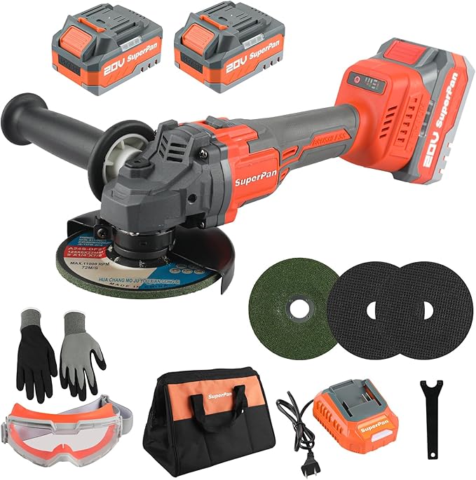 20V Cordless Angle Grinder - High - Power 8500RPM, 4.0Ah Battery, 3 - Speed Adjustable, with 4-1/2" Grinding Discs & Other Accessories & Tool Bag - Works on Metals, Woods, Plastics