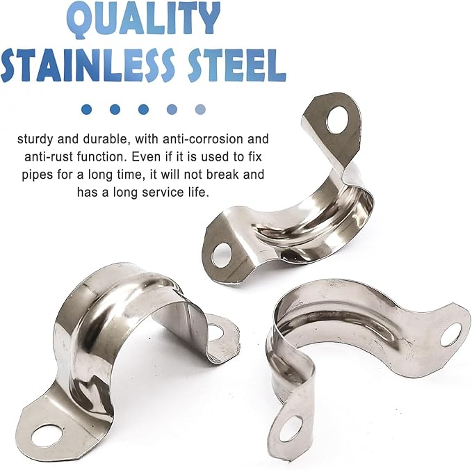 Nge 3/4inch Rigid Pipe Strap Clamp-Two Hole Strap-U Bracket Tube Clip-Stainless Steel Heavy Duty Pipe Fasten Holder-Secures Conduit，50Pcs（25mm)