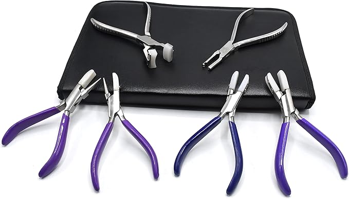 Premium 9 Eyeglass Optical Optician Tools Pliers Bent Nose Rimless W/TWEEZER, Stainless Steel
