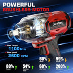 Sundpey Cordless Impact Wrench 812Ft-lbs - 1100N·m Brushless High Torque Impact Gun with 2 * 4.0Ah Battery - 21V Power Impact Driver with 5 Sockets & 9 Drill Bits & 1/2" Hexagonal Adapter for Car Home