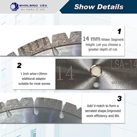 LSS Upgraded Version 14 inch Diamond Saw Blade Dry or Wet Cutting for Concrete Stone Brick Masonry,1"-20mm Arbor with 14 mm Segment