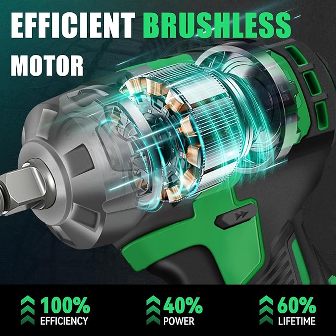 Cordless Impact Wrench, 400Ft-lbs (540N.m) Max Torque, 1/2 Impact Gun w/Brushless Motor, 21V 4.0 Ah Battery, Fast Charger, 4 Sockets, Socket Adapter, Nut Bits and Tool Bag