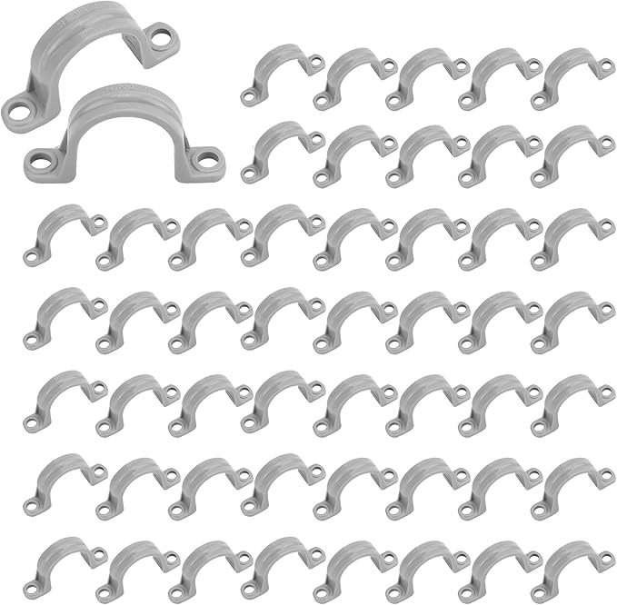 100 Pcs PVC Pipe Straps 1 Inch, Plastic Conduit Clamp Pipe, 2 Holes Heavy Duty U Clamps for 1 Inch PVC Pipe Conduit Cables Hose