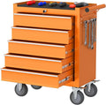 5 Drawers Large Capacity Tool Box, Metal Rolling Tool Chest with Wheels and Drawers, Tool Storage Cabinet with Keyed Locking, Tool Organizer Box for Garage, Workshop, Warehouse (Orange)