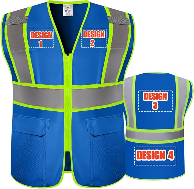 BeautyWill Custom Safety Vest Customized Logo Class 2 High Visibility Reflective Vest with Pockets Construction workwear