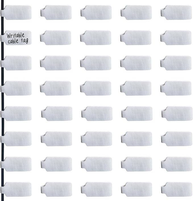 Mr-Label – 40 Pcs 0.78" x 3.54" Hook and Loop Cable Labels –Cord Tags – Upgraded Writable Cable Wraps for Clear Writing - Writable Wire Labels for Cable Management | Electronics Computers (White)