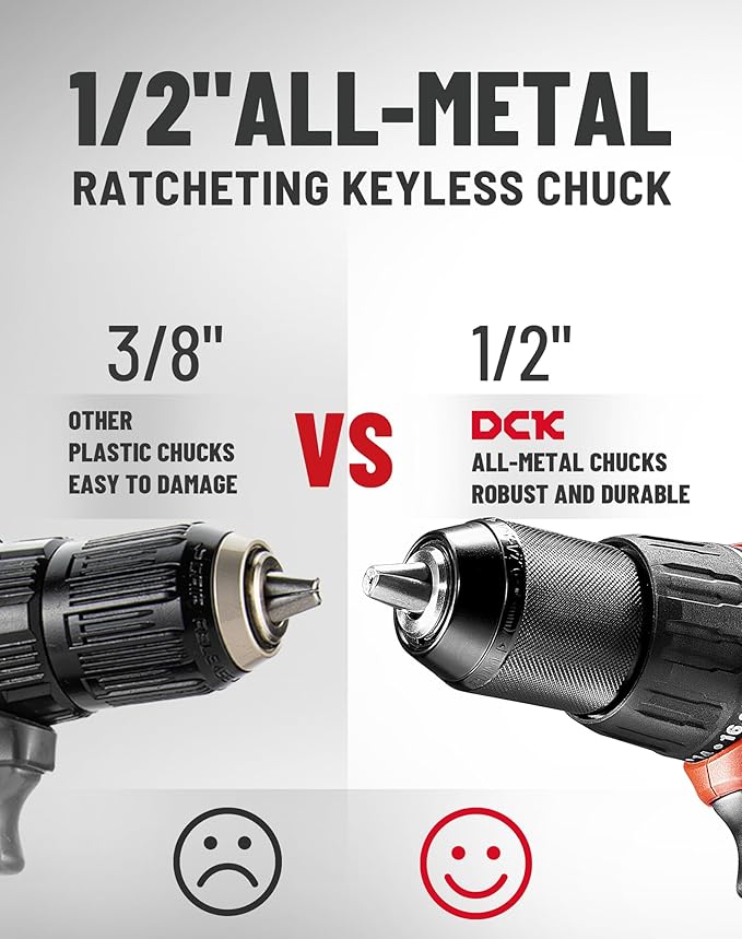 DCK 20V Brushless Hammer Drill, 531 in.lbs, 36000 BPM, 1/2" Keyless All-Metal Chuck, 4.0Ah Battery, 22+1+1 Clutch, Impact Drill Kit for Drilling Brick Wall, Metal, Wood, KDJZ05-13