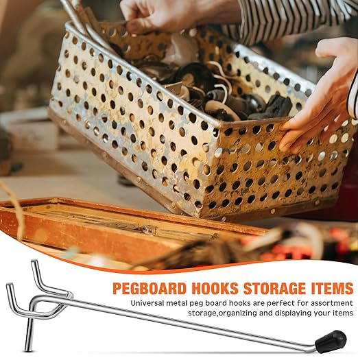 Tatuo 200 Pcs Pegboard Hooks Galvanized Metal Pegs with Rubber Tip Fit 1/4" 1/8" for Garage Store Wall Tool Organization Display(6 Inch)