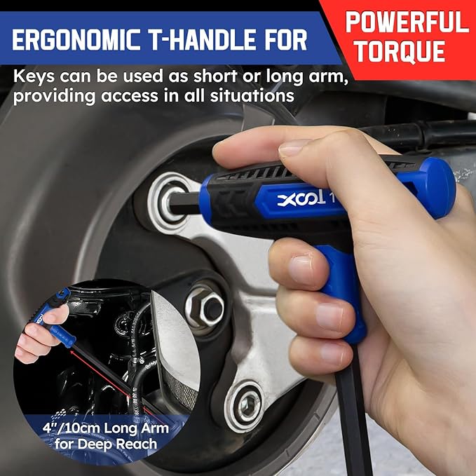 XOOL 14PCS T Handle Allen Wrench Set, Metric & SAE Hex Key Set, Long Arm Hex Key Wrench Set with Portable Organizer
