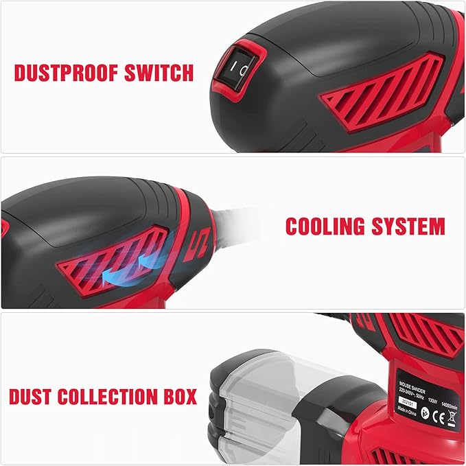 Hand Sanders for Wood, 14,000 RPM Compact Electric Sander Tool with 20 Pcs Sandpapers and Upraged Dust Box, Electric Sanders for Wood, Detail Sander for Sanding, Polishing, Removing Paint in Home