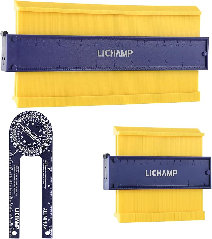 Lichamp Contour Gauge Profile Tool 5" 10" with Miter Saw Protractor Angle Finder 7", Super Gauge Shape and Outline Tool with Aluminum Miter Cut Protractor