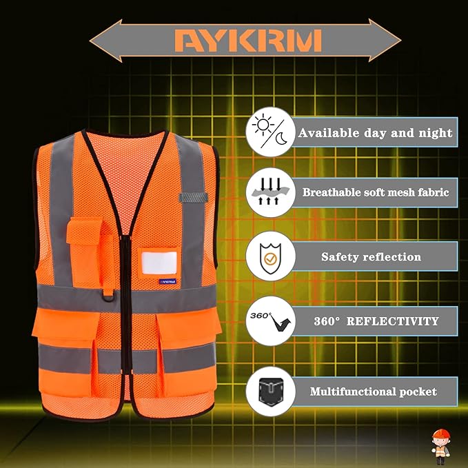 X Small High Visibility Mesh Safety Reflective Vest with Pockets and Zipper