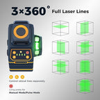CIGMAN Laser Level 360 Self leveling, Rechargeable 3X360° Laser Level for Picture Hanging, Construction Laser, Remote Control & Magnetic Bracket,100FT Working Distance