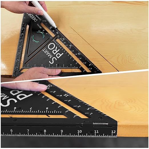 Pro 12 Inch Advanced Carpenter Square-Jig Block -Leve-Accurate Flatwork- Framing Square- Multi-Angle Measuring Tool (90° & 180°) for Carpenters & Architects(Black)