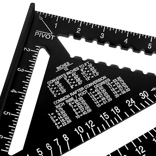 Beslands Aluminum 12-inch Rafter Square Carpenter Measuring Layout Tool Alloy Metal Triangle Ruler Imperial Protractor for Woodworking and Carpentry