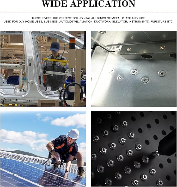 190pcs Black 1/8" x 1/2" Aluminum Blind Rivets, 3.2 x 12.7mm Pop Rivets,Aluminum Grip and Steel Mandrel