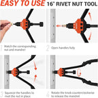 Rivet Nut Tool 16” RIV Nut Tool Kit with 15 Metric & SAE Mandrels, 182pcs Rivnuts Nutserts Kit and Rugged Carrying Case, One Rivnut Tool Kit Meet All Your Needs