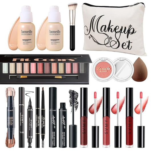 Makeup Kit for Girls Teens, Travel Makeup Kit, Facial Makeup Full Kit, Makeup Present Set for Beginners & Professionals, Cosmetic Bag Include Pigmented Blendable Eyeshadow Palette, concealer-VeraVaultWomen