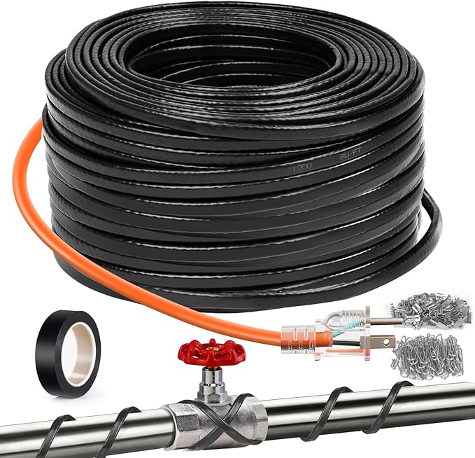 140FT（3FT-200FT） Pipe Heating Cable for Pipe Freeze Protection, Heat Cable for Water Pipes(Metal and Plastic), Pipe Heat Tape Keeps Water Flowing at -40°F 5w/ft, 120V