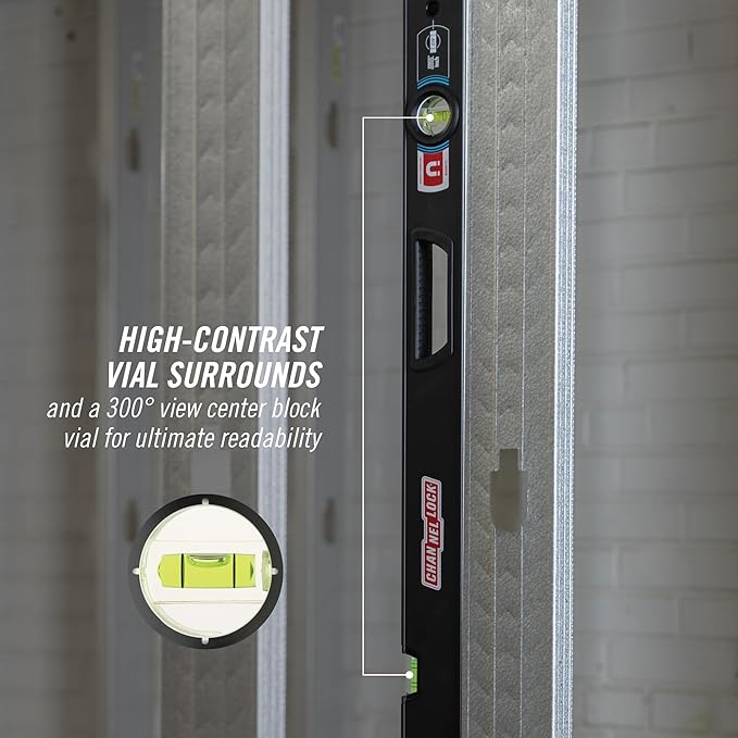 CHANNELLOCK 78-Inch, Professional-Grade Magnetic Aluminum Box Level with Solid Block Acrylic Vials, 5200-0078M