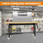 60" Work Bench with Wheels, Adjustable Height Workbench with Drawers, Heavy-Duty Work Table with Power Outlets, 2000 LBS Capacity Workstation for Garage, Workshop, Office, Home