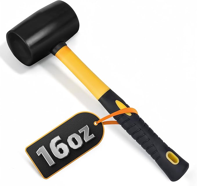 16 Oz Rubber Mallet Hammer - Rubber Hammer Mallet with Durable and Ergonomic Handle, Anti-Vibrating Design For Efficient Work - Good for DIY, Woodworking, Flooring, Camping and More