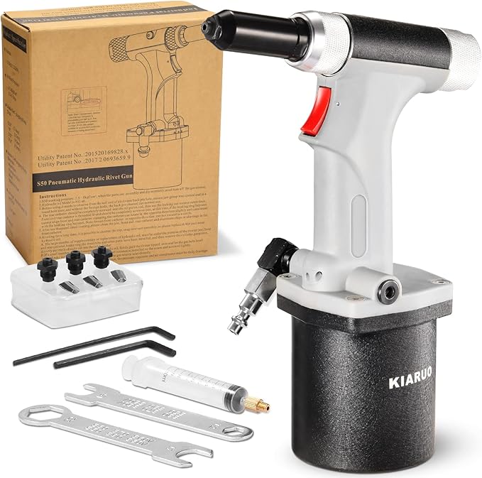 Pneumatic Rivet Gun 3/16" 5/32" 1/8" 3/32",KR-S50 with 1 Set of Extra Jaws, Air Hydraulic Riveter Tool kit for Aluminium, Steel and Stainless Steel Rivets