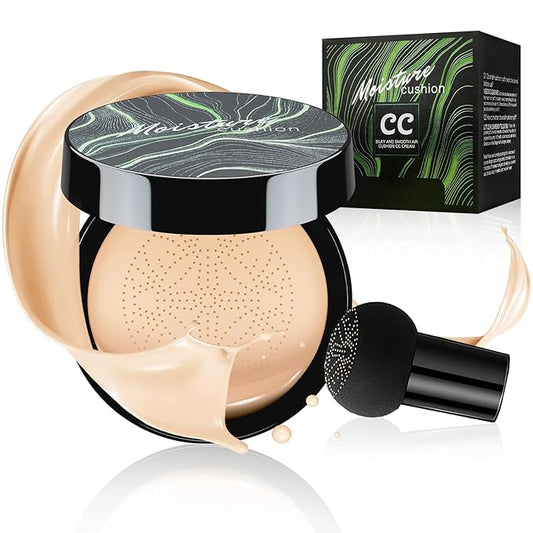 Mushroom Head Air Cushion CC Cream Foundation - Moisturizing & Long-Lasting BB Cream Concealer Makeup Base for All Skin Types, Brighten Long - Lasting Even Color Correcting Concealer (Natural)-VeraVaultWomen