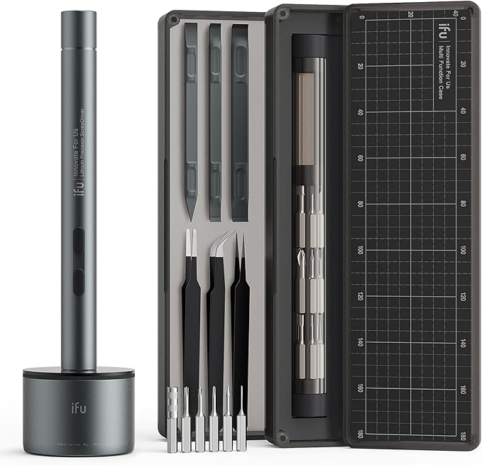 iFu Mini Electric Screwdriver, 42-in-1 Precision Screwdriver Set, Cordless, Magnetic Storage, 5/32''Hex, For Electronics Phone Camera Laptop Watch - Grey
