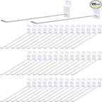 Moxweyeni 100 Pack Slatwall Hooks Slatwall Accessories Slat Wall Hanging Pegboard Hangers Slat Board Display Hooks for Retail Garage Organization Gridwall, White(9.8 Inch)