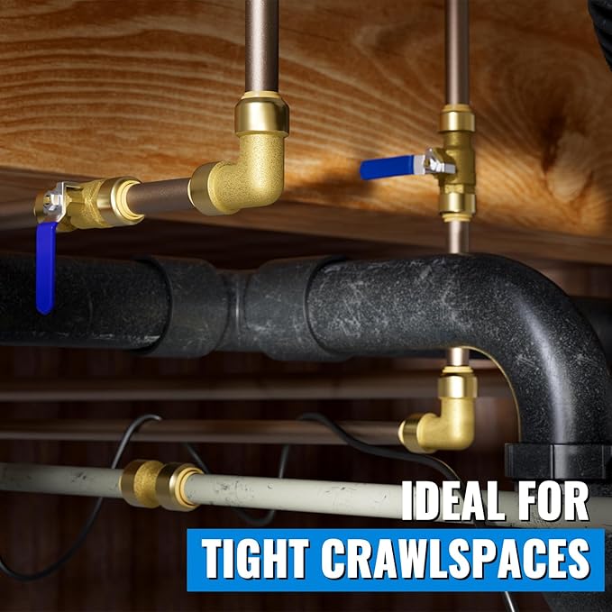 Shut Off Ball Valve 1 Inch, SUNGATOR 1 Inch Ball Valve, Push-to-Connect Water Shutoff wsith Blule Handle, No Lead Brass Plumbing Fittings for PEX Pipe, Copper, CPVC, Pack of 2