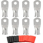 0000 Gauge Tinned Copper Cable Lugs 8 PCS 4/0 AWG-3/8(M10) Ring Terminal Heavy Duty Wire Lugs Battery Lugs, 8 PCS 4/0 Guage terminals Battery Cable Ends Connectors with 8 PCS 3:1 Heat Shrink Tube