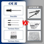 560 Pcs 14 Sizes Pop Rivets Assortment Kit, Aluminum Rivets, 3/32" 1/8" 5/32" 3/16" 1/4" Blind Rivets for Metal, Dome Head rivet kit(Black)