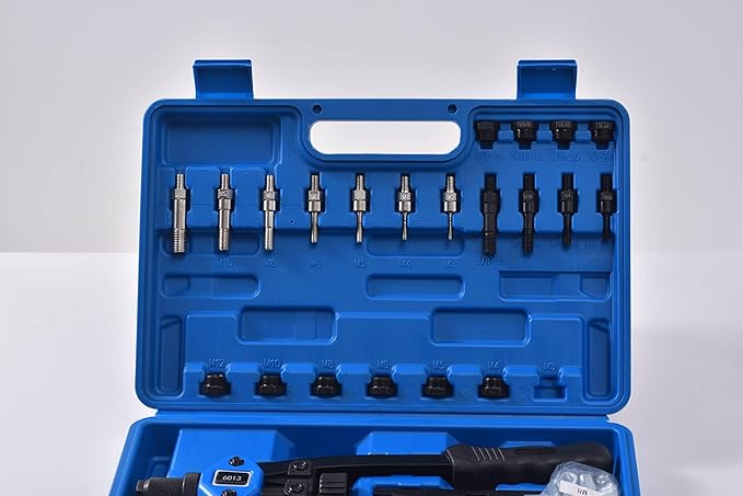 Rivet Nut Tool Set, 13” Rivnut Tool Kit with 11 Metric and SAE Mandrels, 150Pcs Rivet nut Assortment Kit, and Rugged Carrying Case